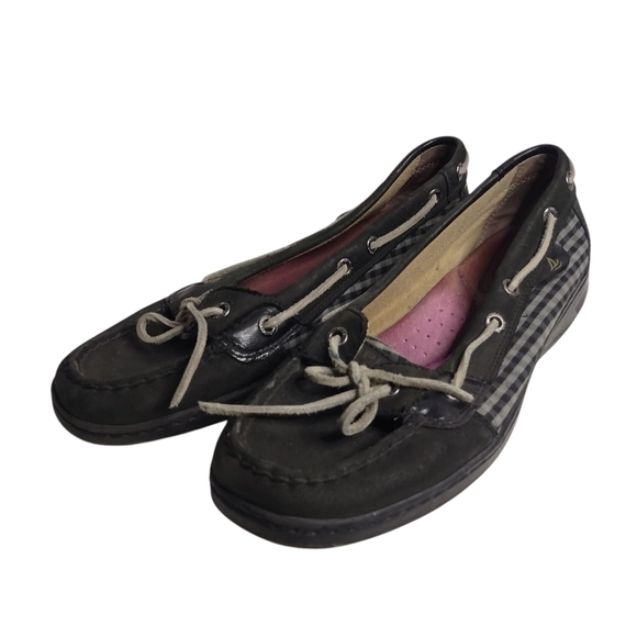 Sperry Top Sider Women's Black Gray Gingham Angelfish Boat Shoes Size 8M - Picture 2 of 7